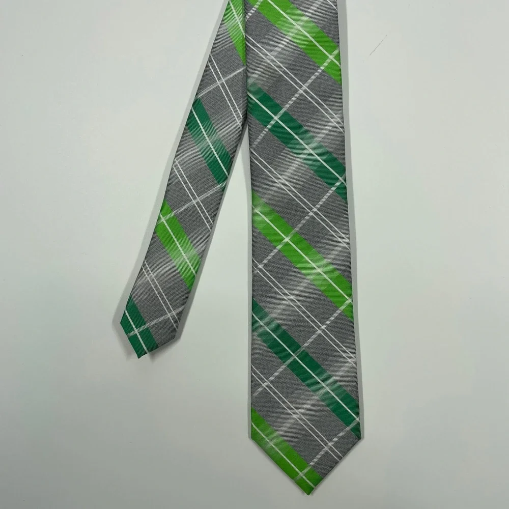 Apt. 9 Green Grey Plaid Silk Blend Necktie Mens One Size